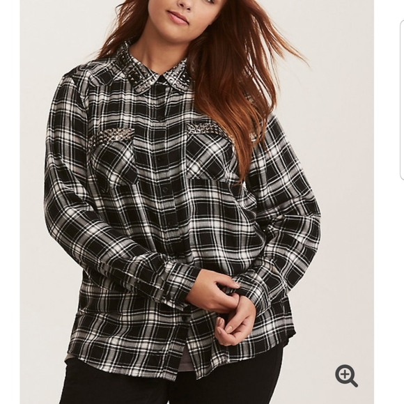 torrid Tops - TORRID BLACK & WHITE PLAID STUDDED CAMP SHIRT